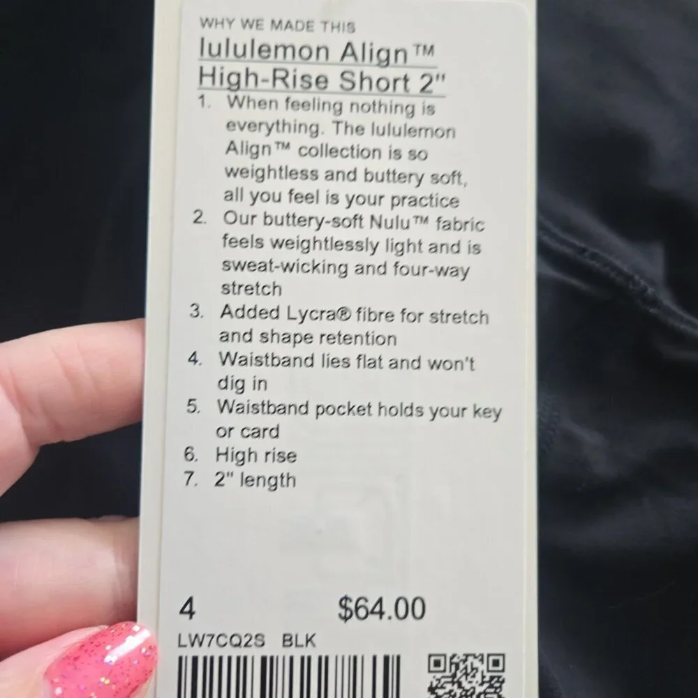 NWT Lululemon Align High-Rise Short 2" - 4 Black - Picture 6 of 8